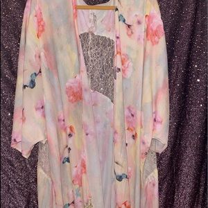 Floral lace calf length duster
